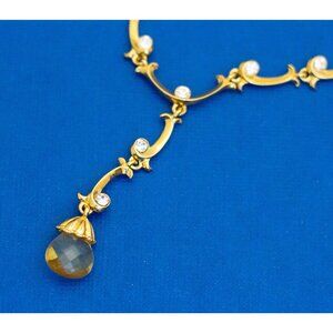 18 inch, Vintage Gold Tone Diamond Gem Abstract Lariat Necklace by Avon D3